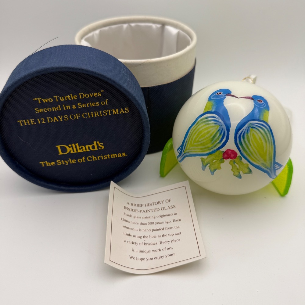 Two Turtle Doves Glass Ornament 12 Days of Christmas Dillard's 2008 Handpainted